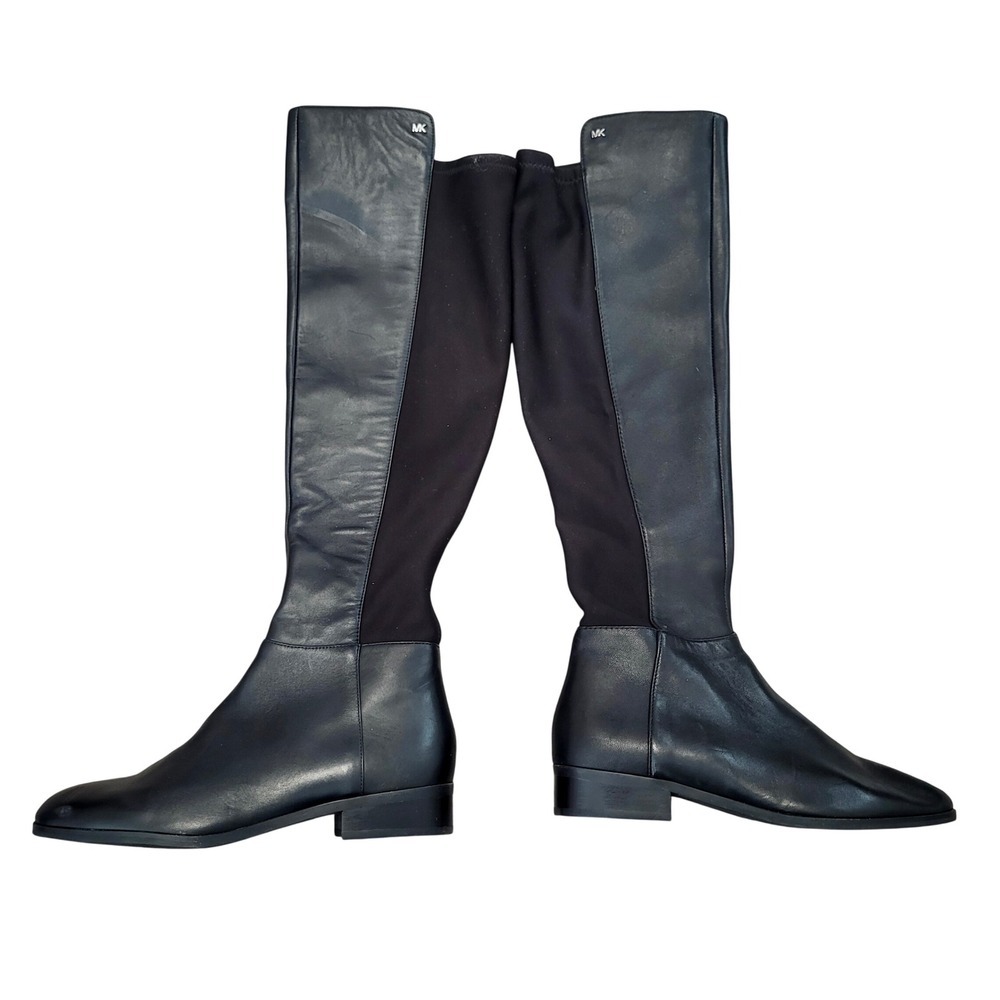 Michael Kors Boots Black Leather Tall Knee High Womens Size 6 Low Heel Luxury